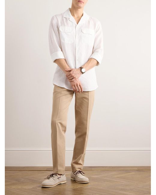 Camicia in lino con colletto aperto di Brunello Cucinelli in White da Uomo