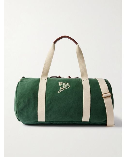 Polo Ralph Lauren Green Logo-embroidered Leather-trimmed Canvas Duffel Bag for men