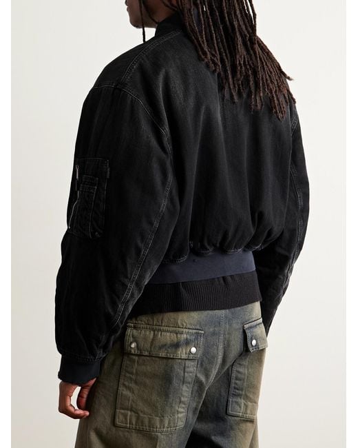 Balenciaga Black Distressed Denim Bomber Jacket for men