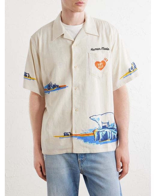 Human Made White Camp-collar Printed Poplin Shirt for men