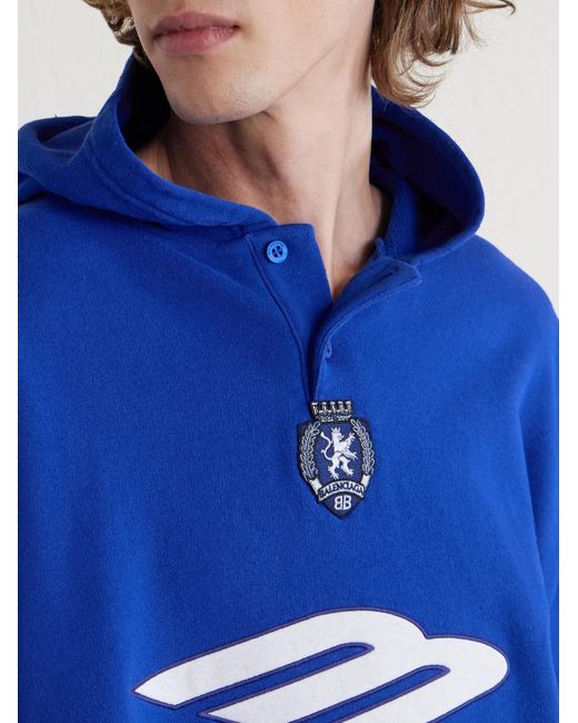 Balenciaga Blue Logo-Embroidered Cotton-Jersey Hoodie for men