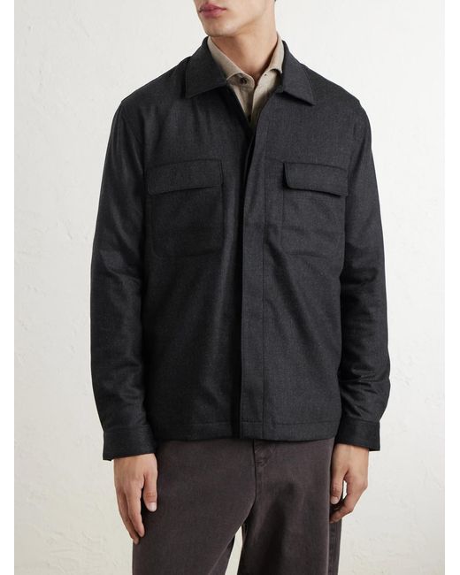 Sunspel Blue Stretch Wool And Cashmere-blend Flannel Overshirt for men