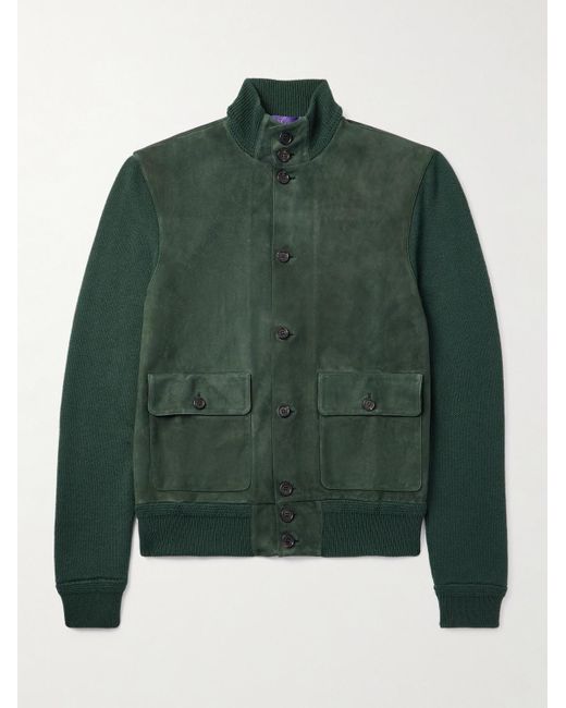Ralph Lauren Green Suede-Panelled Cashmere Jacket for men