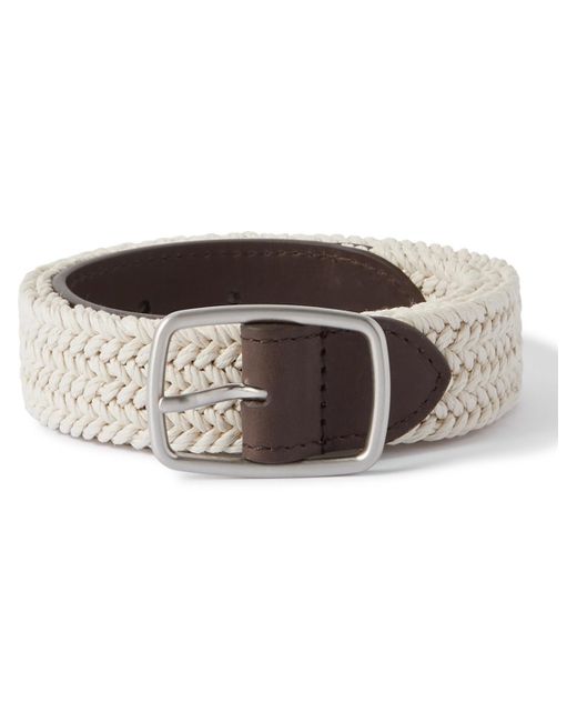 Loro Piana Brown 3cm Leather-trimmed Woven Cotton Belt for men