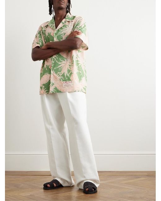 Valentino Garavani Multicolor Sun Surf Logo-Appliquéd Camp-Collar Printed Cotton-Poplin Shirt for men