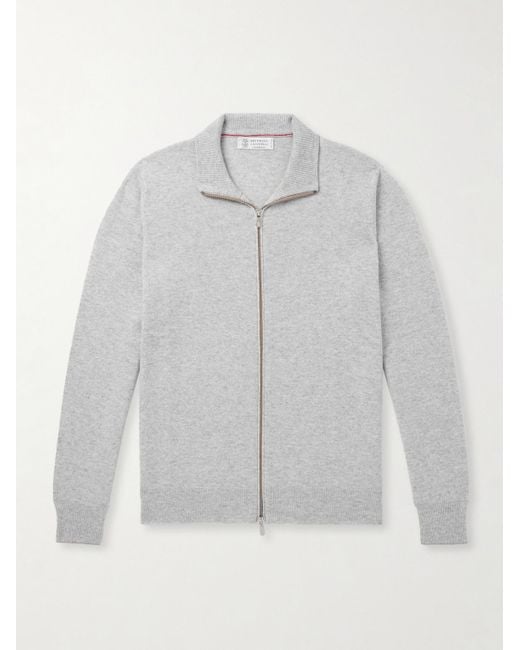 Brunello Cucinelli Gray Cashmere Zip-Up Sweater for men