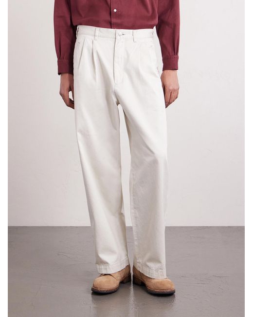 Human Made White Wide-leg Logo-embroidered Pleated Cotton-twill Chinos for men