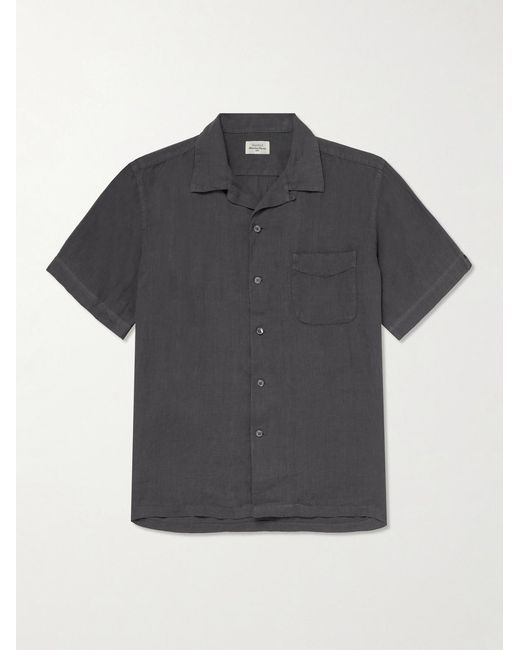 Hartford Black Palmito Mc Convertible-collar Linen Shirt for men