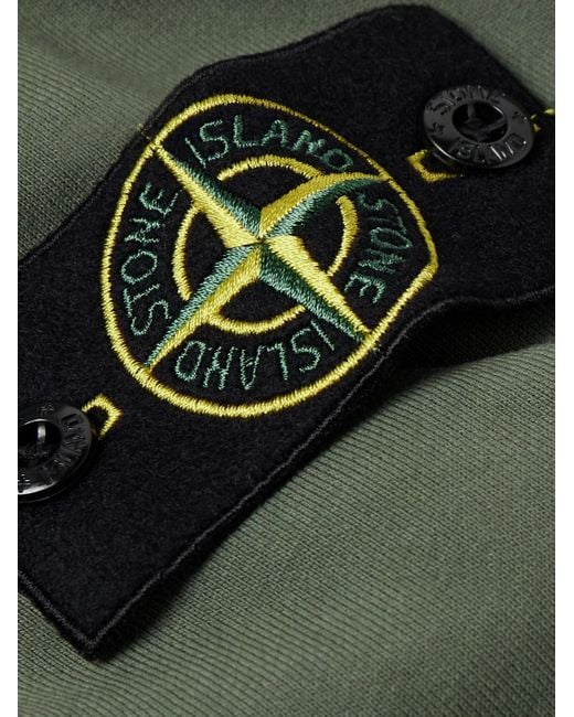 Felpa in jersey di cotone tinta in capo con logo applicato e mezza zip di Stone Island in Green da Uomo