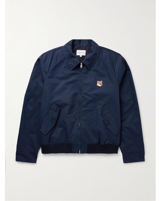 Maison Kitsuné Blue Logo-appliquéd Cotton-blend Harrington Jacket for men