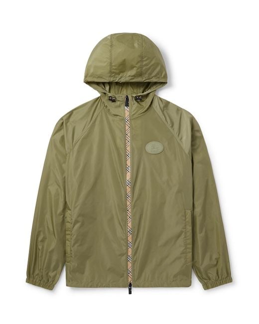Burberry Green Logo-Appliquéd Hooded Shell Jacket for men