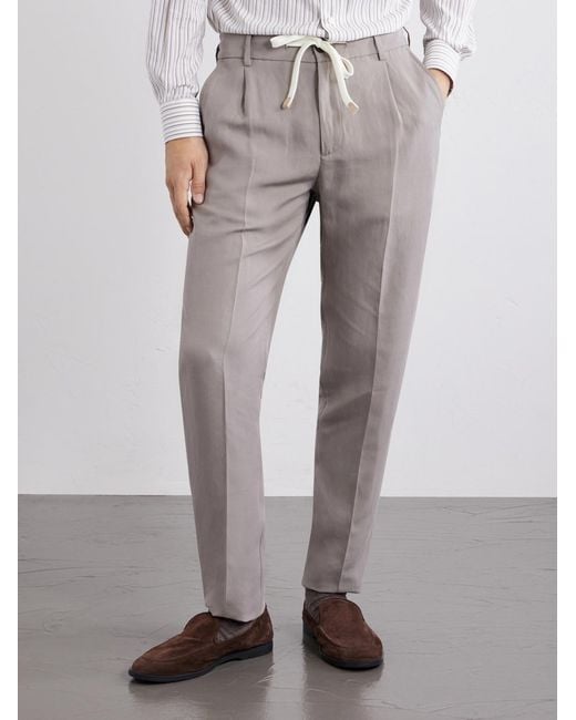 Eleventy Gray Straight-Leg Lyocell And Linen-Blend Trousers for men