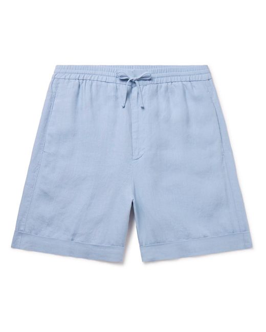 Canali Blue Straight-leg Linen Drawstring Shorts for men