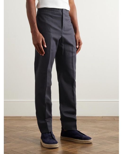 Zegna Blue Straight-leg Linen-twill Trousers for men