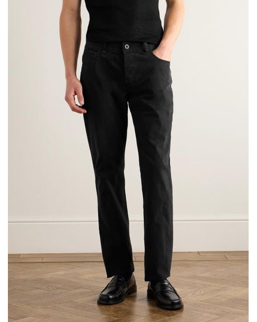 James Perse Black Straight-Leg Brushed Cotton-Blend Twill Trousers for men