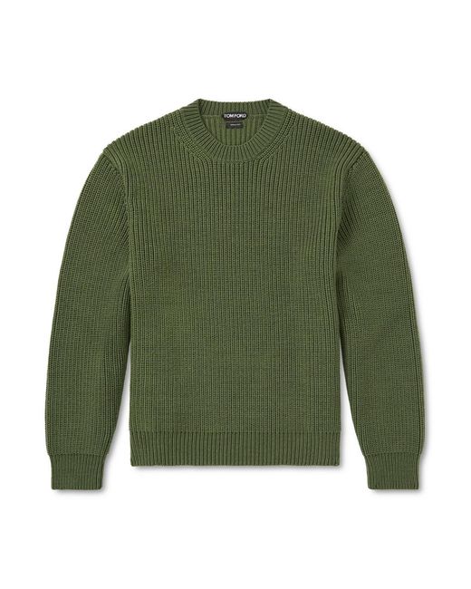 Tom Ford Green Ribbed Wool Sweater for men