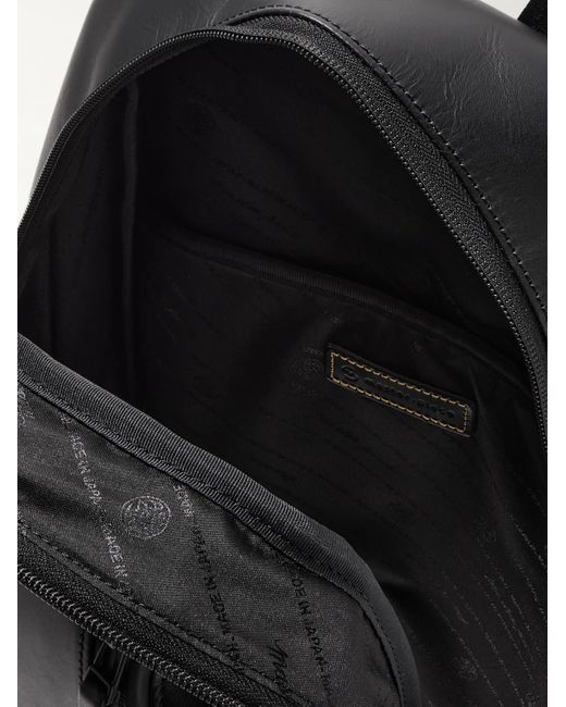Master Piece Black Slick Logo-Appliquéd Leather And Cordura Ballistic Nylon Backpack for men