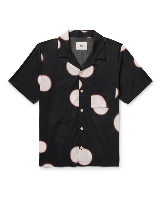 Folk Black Convertible-collar Polka-dot Cotton-voile Shirt for men