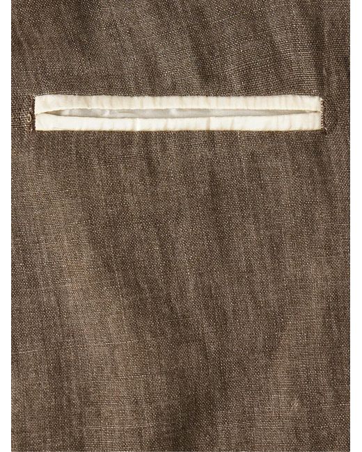 Rubinacci Brown Unstructured Double-Breasted Linen Suit Jacket for men