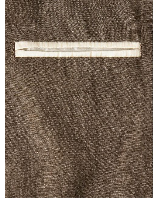 Rubinacci Brown Unstructured Double-Breasted Linen Suit Jacket for men