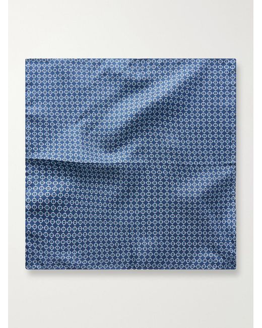 De Petrillo Blue Printed Silk-Twill Pocket Square for men