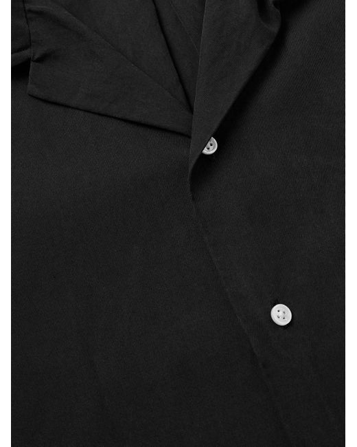 A.PRESSE Black Convertible-Collar Silk And Cotton-Blend Shirt for men