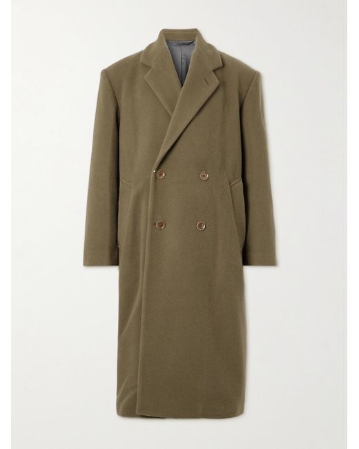 Lemaire Green Double-breasted Wool Coat for men