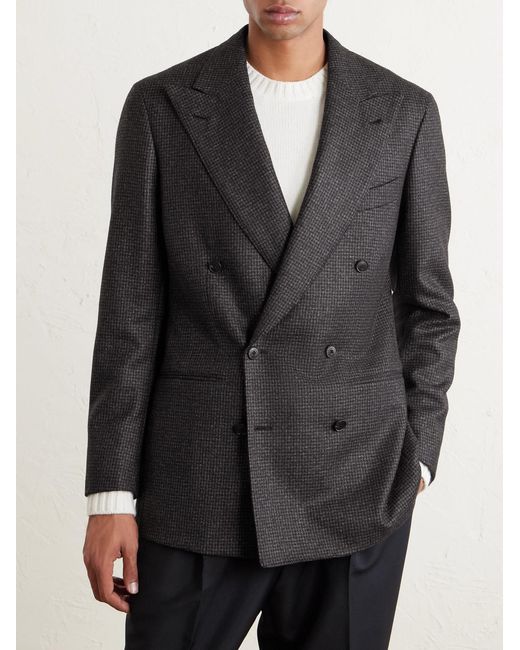 Saman Amel Black Double-breasted Houndstooth Wool Suit Jacket for men