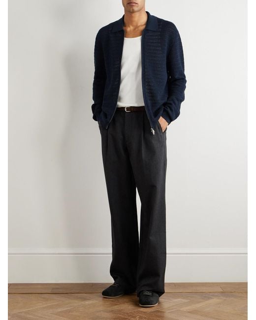 NN07 Blue Gustav Open-Knit Organic Cotton Zip-Up Cardigan for men