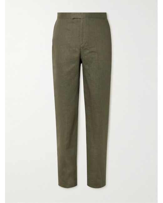 Pantaloni slim-fit a gamba dritta in lino Allercombe di Favourbrook in Green da Uomo