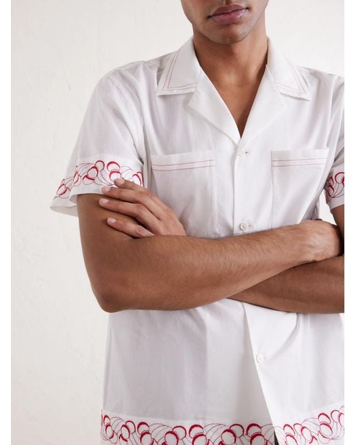 Cherry Lane Camp-Collar Embroidered Cotton-Poplin Shirt di Bode in White da Uomo