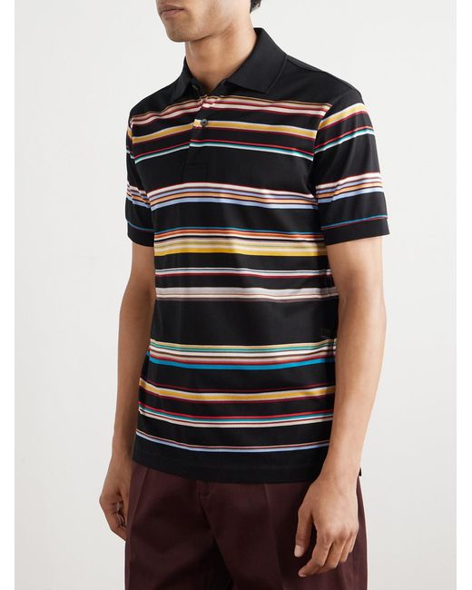 Paul Smith Black Striped Cotton-Piqué Polo Shirt for men