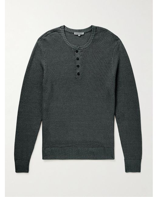 Onia Gray Waffle-Knit Linen Henley Sweater for men