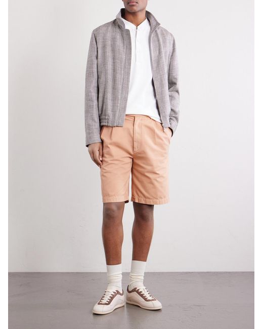 Brunello Cucinelli White Straight-Leg Pleated Cotton Shorts for men