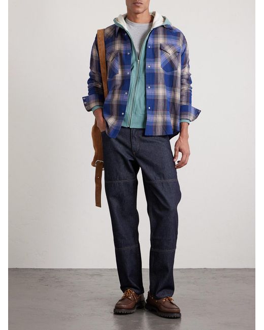 Four Corners Checked Wool And Linen-Blend Shirt di Visvim in Blue da Uomo