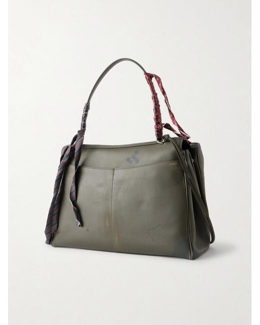 Balenciaga Black Rodeo Large Distressed Satin-Trimmed Printed Leather Tote Bag for men