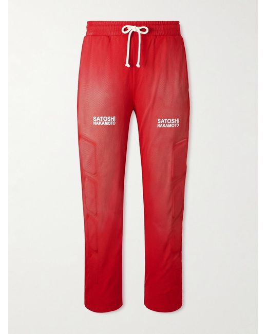 Satoshi Nakamoto Red Straight-Leg Padded Printed Mesh Sweatpants for men