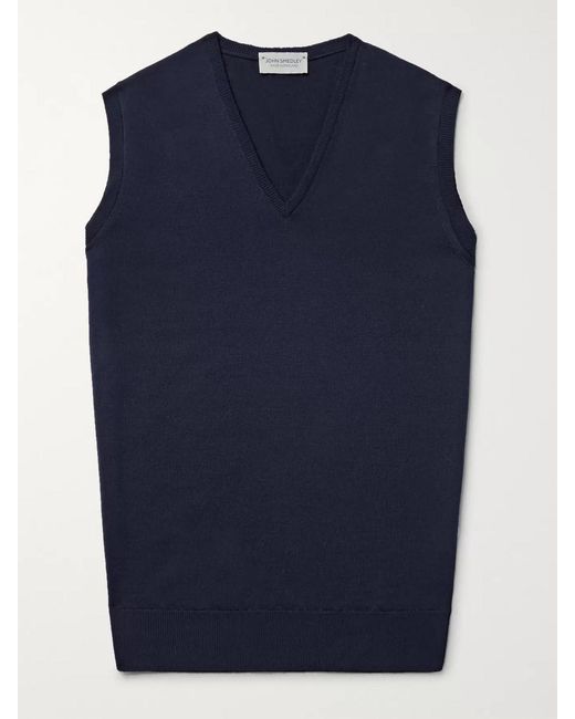 John Smedley Blue Hadfield Merino Wool Sweater Vest for men