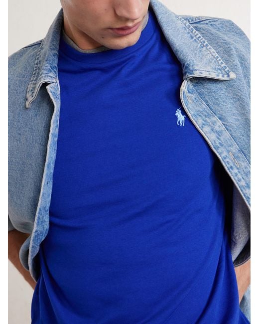 Polo Ralph Lauren Blue Logo-Embroidered Cotton-Jersey T-Shirt for men