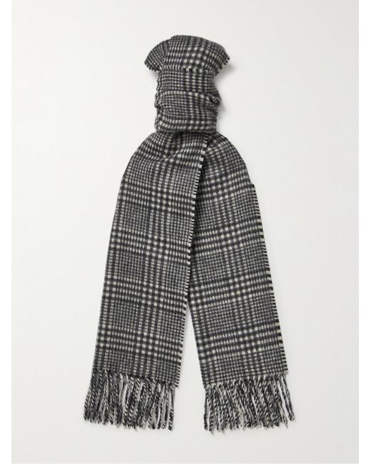Tom Ford Gray Fringed Prince Of Wales Checked Cashmere Scarf for men