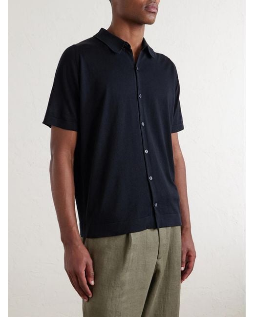 John Smedley Black Folke Sea Island Cotton Shirt for men