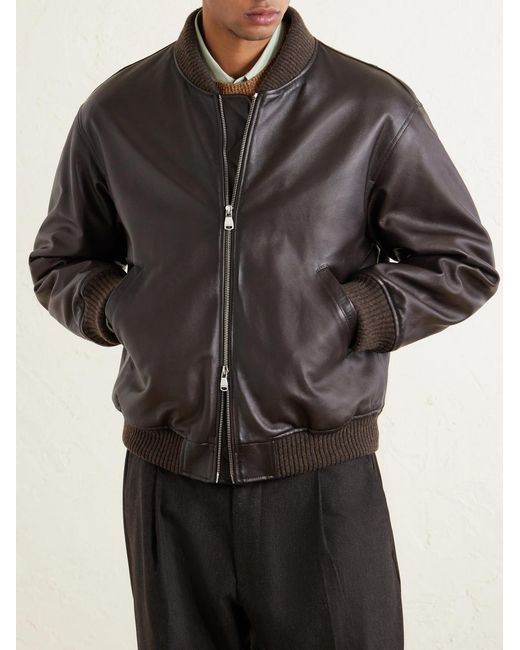 Valstar Gray Oversized Leather Bomber Jacket for men