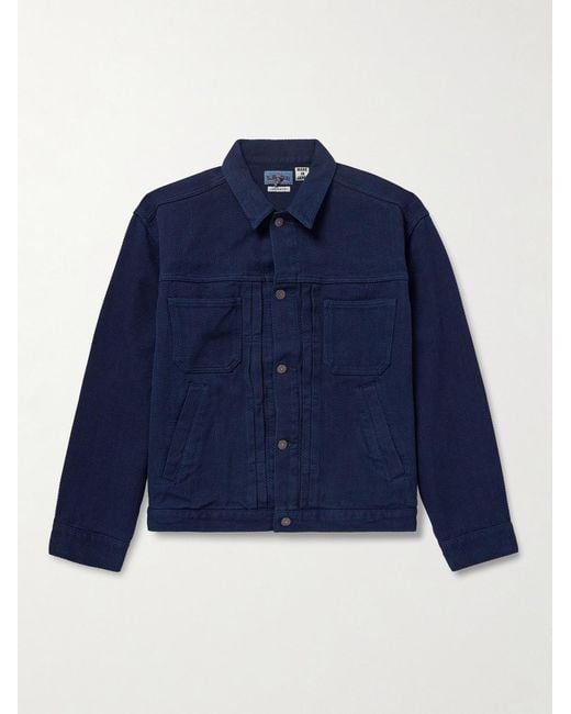 Blue Blue Japan Blue Dyed Sashiko Cotton Trucker Jacket for men