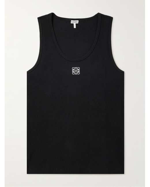 Loewe Black Logo-embroidered Ribbed Stretch-cotton Tank Top for men