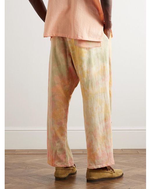 Pantaloni a gamba larga in garza di cotone tie-dye con pinces e coulisse di Monitaly in Natural da Uomo