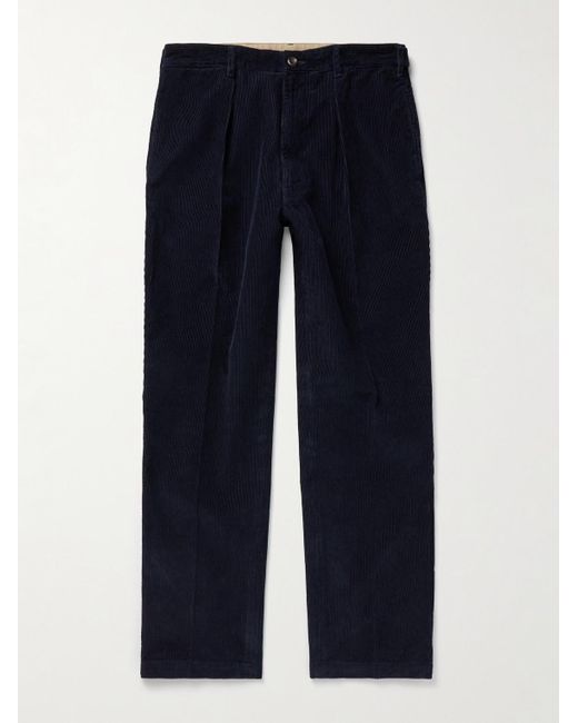 Drake's Blue Games Tapered Pleated Cotton-Corduroy Trousers for men