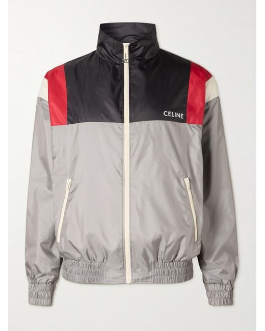 Céline Gray Logo-print Mesh-trimmed Colour-block Nylon Track Jacket for men