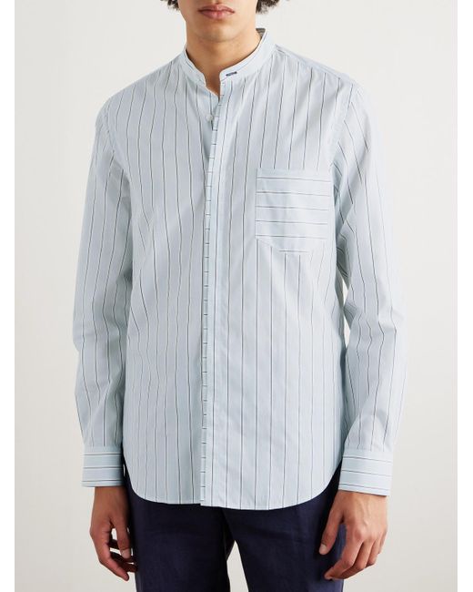 Paul Smith Blue Grandad-collar Striped Cotton-poplin Shirt for men