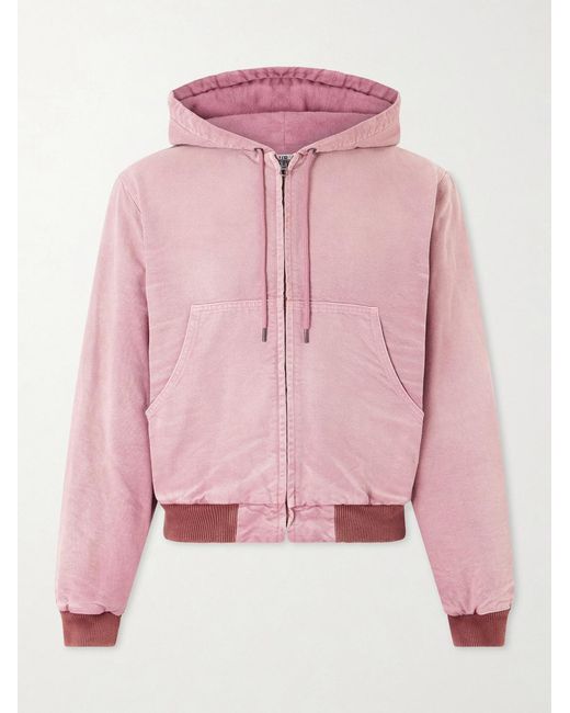 Auralee Pink Garment-dyed Cotton-canvas Zip-up Hooded Jacket for men