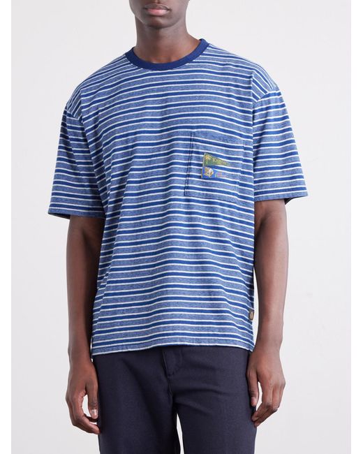 Kapital Blue Logo-appliquéd Striped Cotton-jersey T-shirt for men
